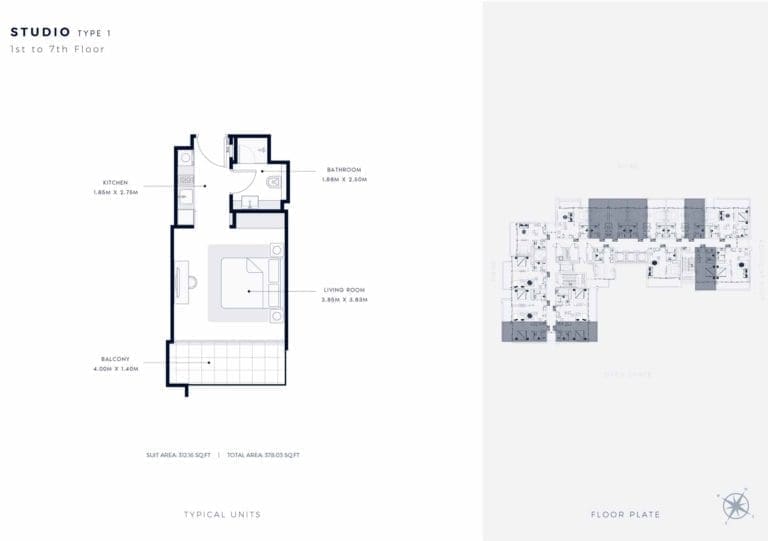 Azizi Riviera 63 Studio Apartment Type 1 Floor Plans