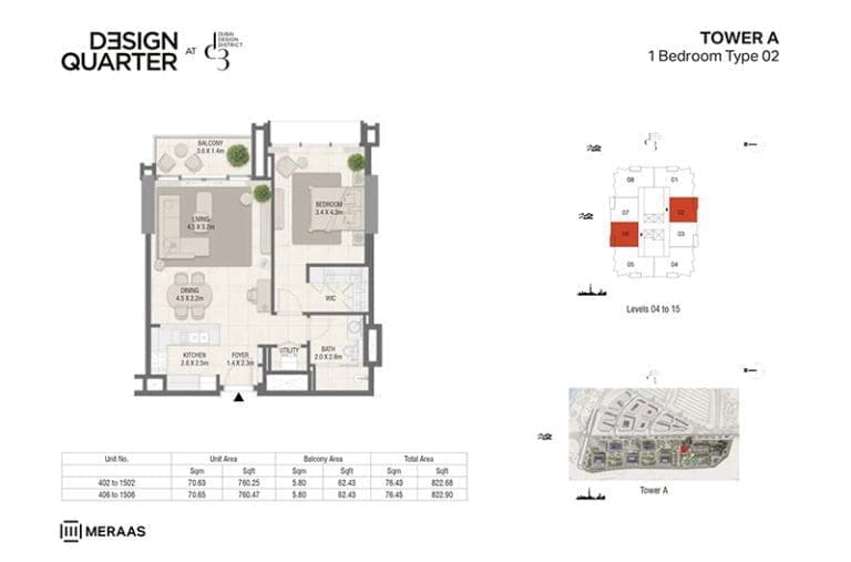 Design Quarter Tower A – 1 Bedroom Apartment Type 02 Floor Plans