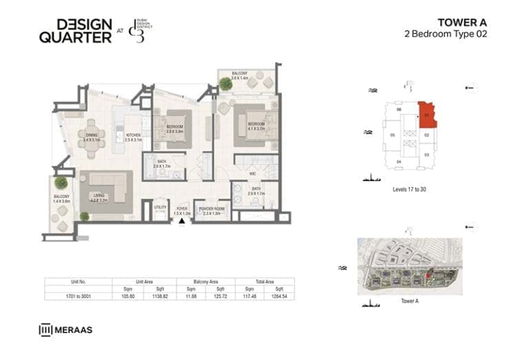 Design Quarter Tower A – 2 Bedroom Apartment Type 02 Floor Plans