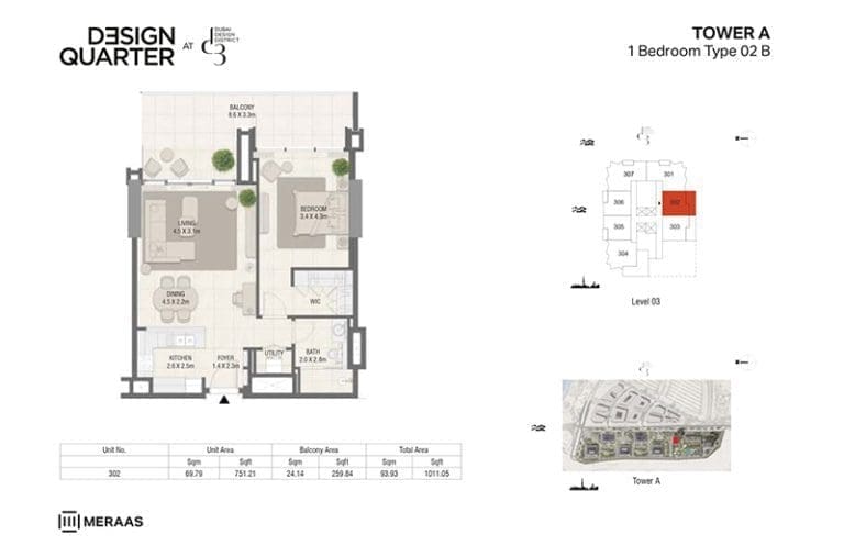 Design Quarter Tower A – 1 Bedroom Apartment Type 02 B Floor Plans