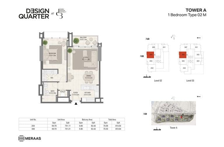 Design Quarter Tower A – 1 Bedroom Apartment Type 02 M Floor Plans