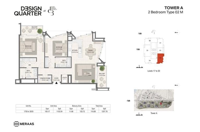 Design Quarter Tower A – 2 Bedroom Apartment Type 02M Floor Plans