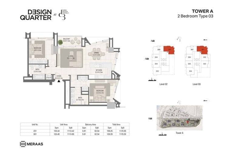 Design Quarter Tower A – 2 Bedroom Apartment Type 03 Floor Plans