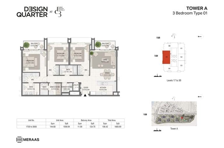 Design Quarter Tower A – 3 Bedroom Apartment Type 01 Floor Plans