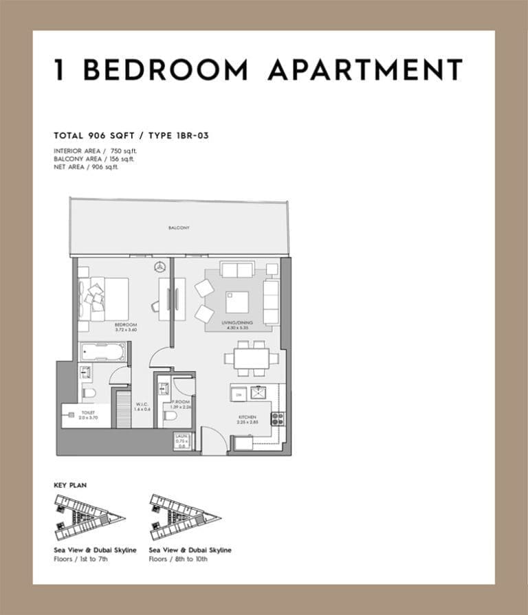 Deyaar Mar Casa 1 Bedroom Apartment Type 03 Floor Plans