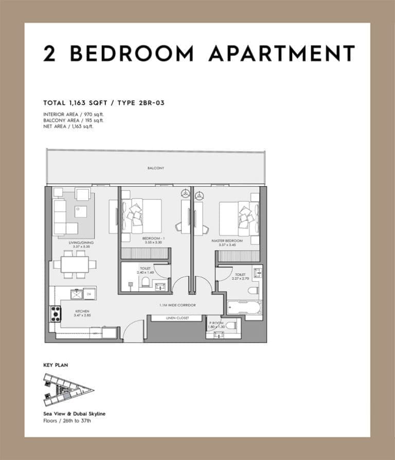 Deyaar Mar Casa 2 Bedroom Apartment Type 03 Floor Plans