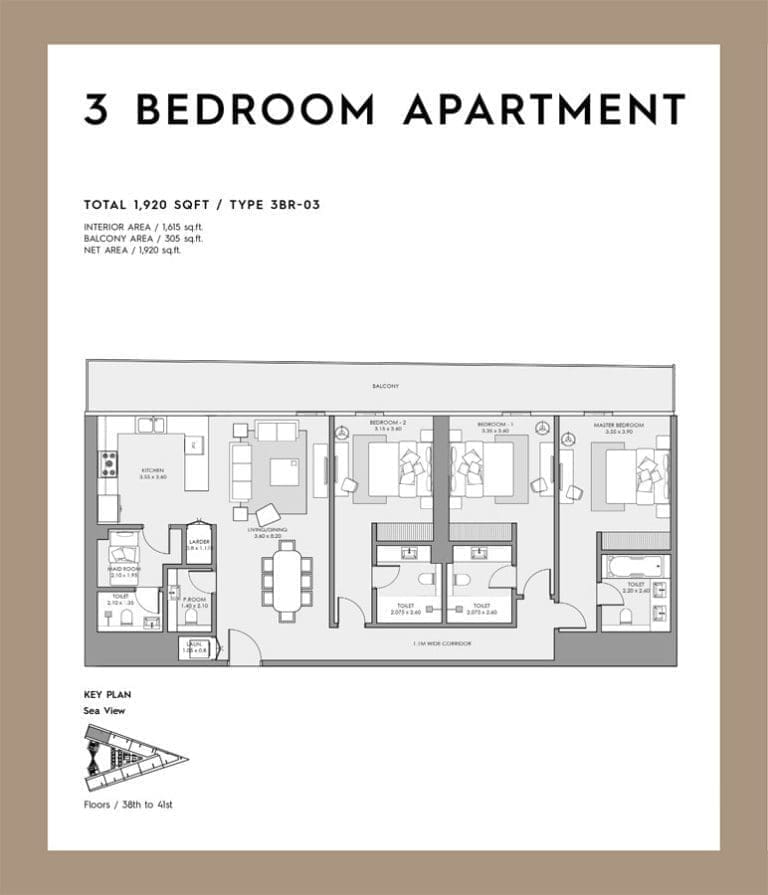 Deyaar Mar Casa 3 Bedroom Apartment Type 03 Floor Plans