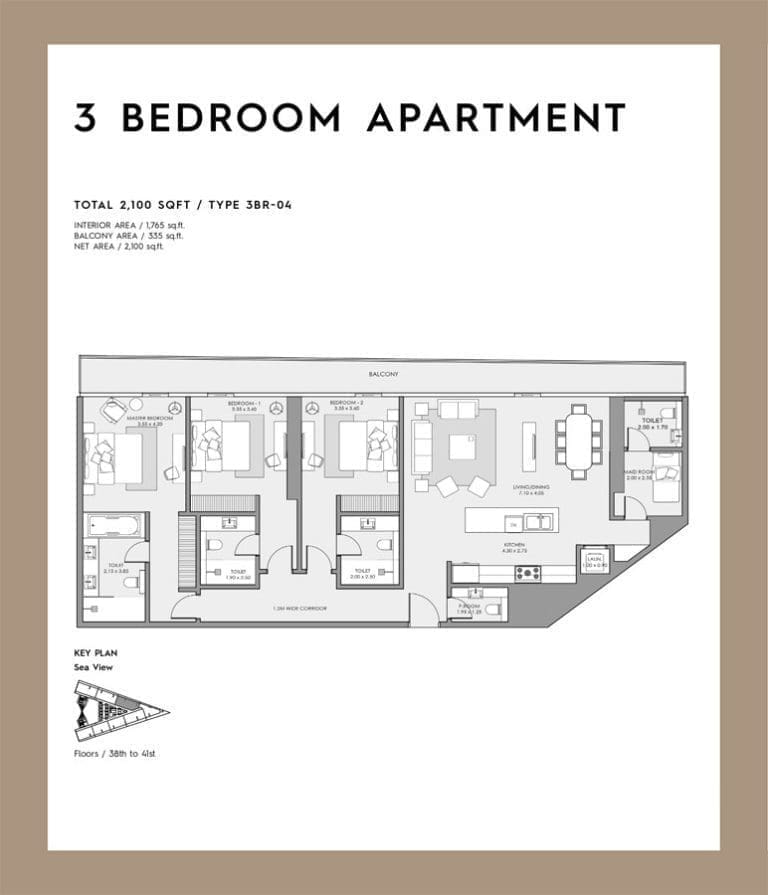 Deyaar Mar Casa 3 Bedroom Apartment Type 04 Floor Plans