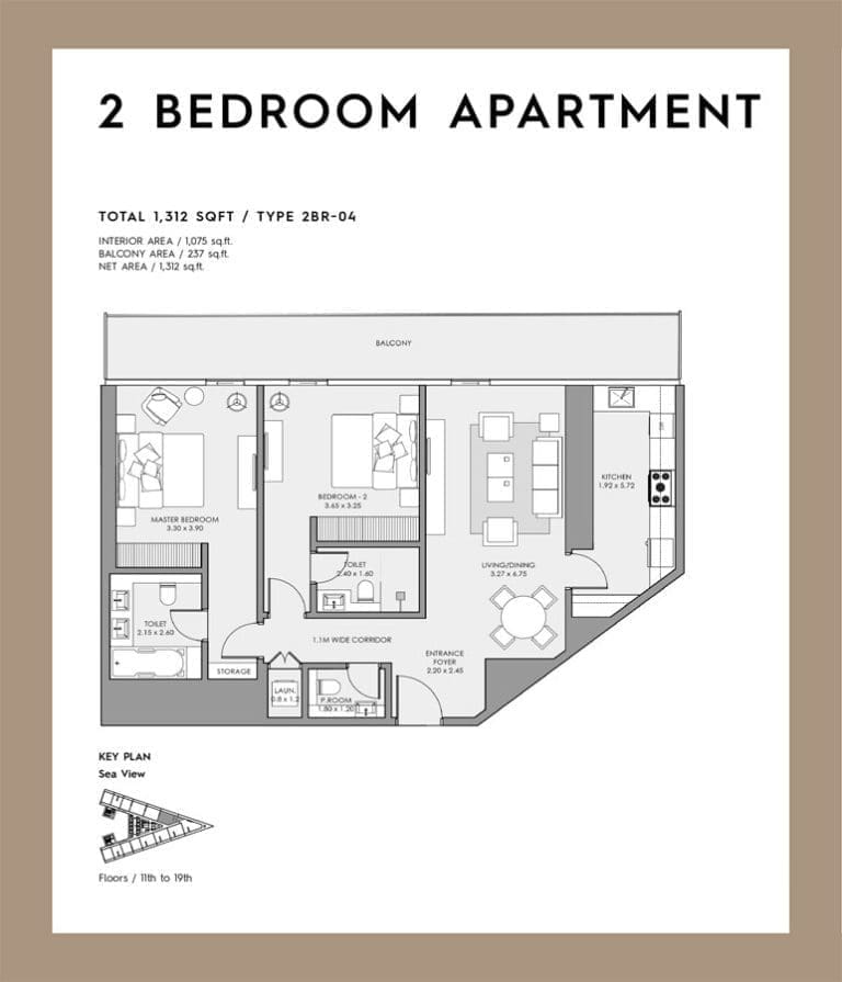 Deyaar Mar Casa 2 Bedroom Apartment Type 04 Floor Plans