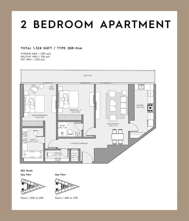 Deyaar Mar Casa 2 Bedroom Apartment Type 04A Floor Plans
