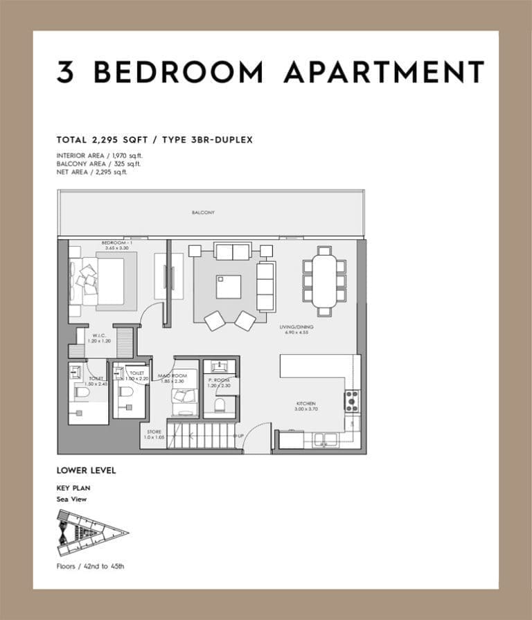 Deyaar Mar Casa 3 Bedroom Duplex Lower Level Floor Plans