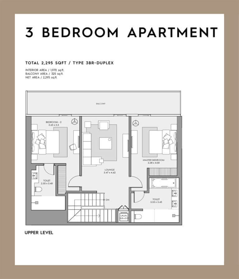 Deyaar Mar Casa 3 Bedroom Duplex Upper Level Floor Plans