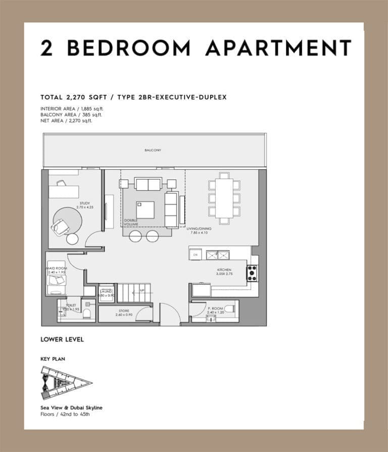 Deyaar Mar Casa 2 Bedroom Executive Duplex Lower Level Floor Plans