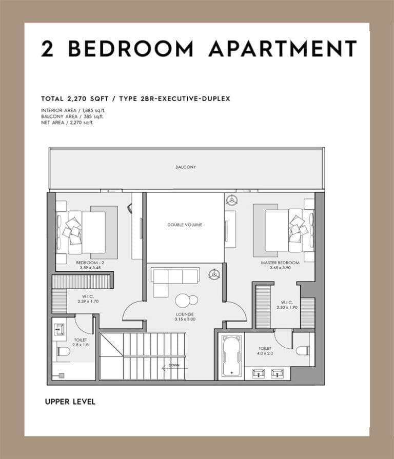 Deyaar Mar Casa 2 Bedroom Executive Duplex Upper Level Floor Plans
