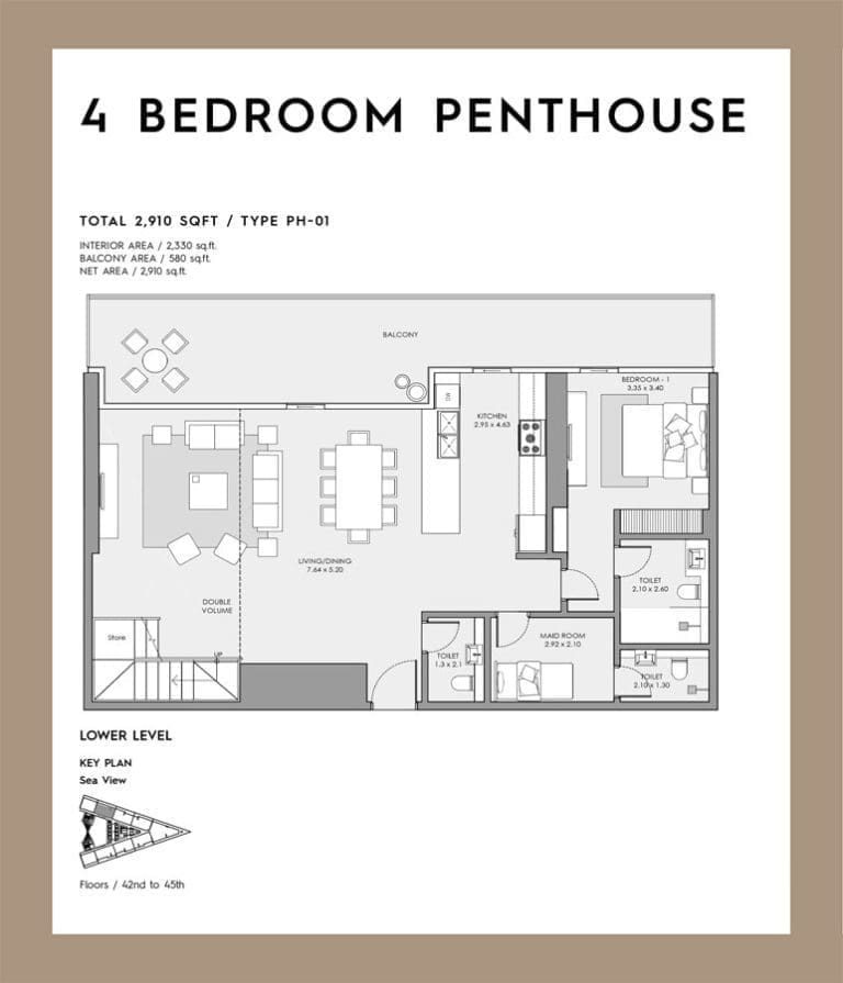 Deyaar Mar Casa 4 Bedroom Penthouse Lower Level Floor Plans