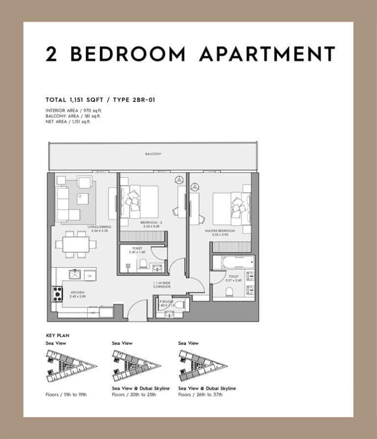 Deyaar Mar Casa 2 Bedroom Apartment Type 01 Floor Plans