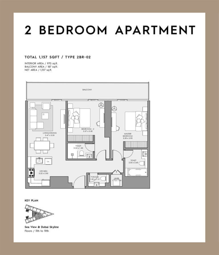 Deyaar Mar Casa 2 Bedroom Apartment Type 02 Floor Plans