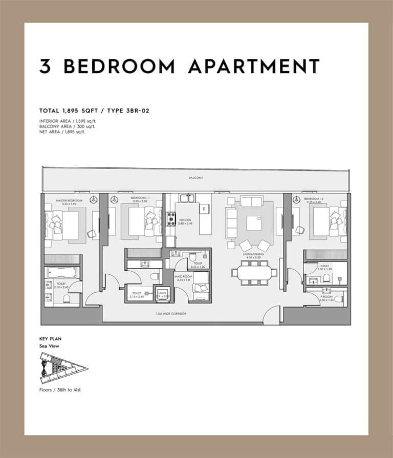 Deyaar Mar Casa 3 Bedroom Apartment Type 02 Floor Plans