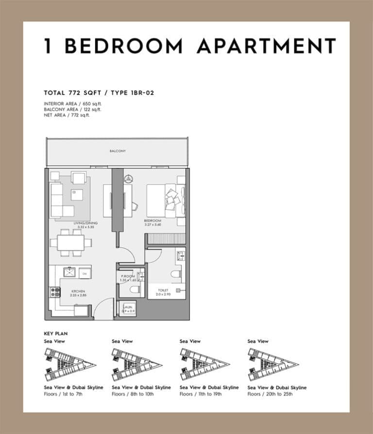 Deyaar Mar Casa 1 Bedroom Apartment Type 02 Floor Plans
