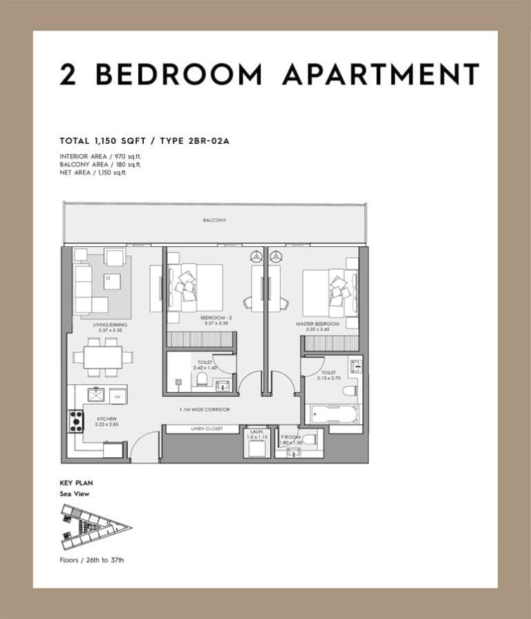 Deyaar Mar Casa 2 Bedroom Apartment Type 02A Floor Plans