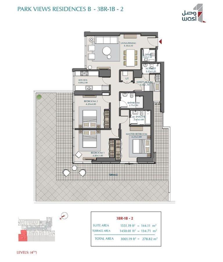 Park Views Residences 3 Bedroom Apartment Type 1B-2 Floor Plans