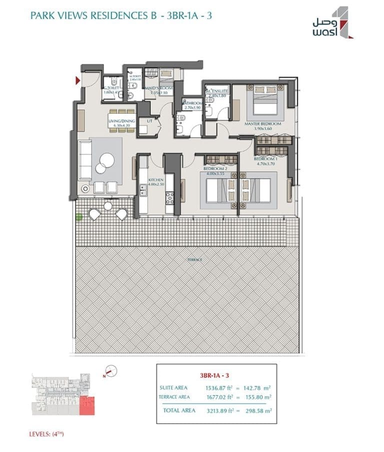 Park Views Residences 3 Bedroom Apartment Type 1A-3 Floor Plans