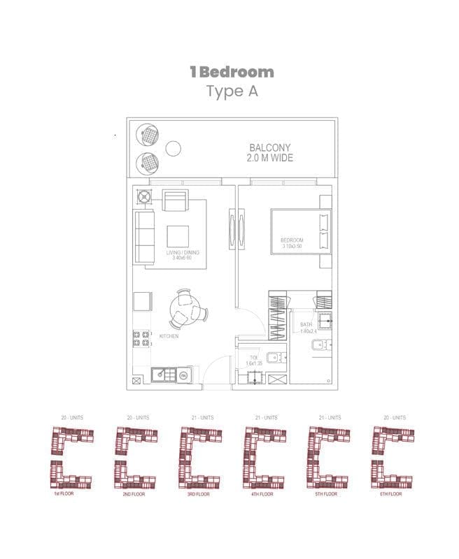 Petalz by Danube 1 Bedroom Apartment Type A Floor Plans