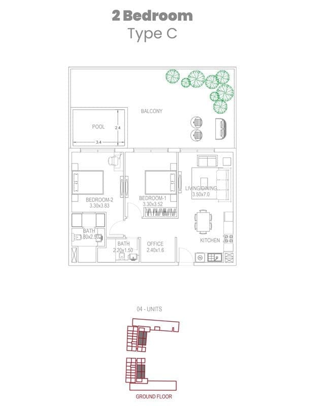 Petalz by Danube 2 Bedroom Apartment Type C Floor Plans