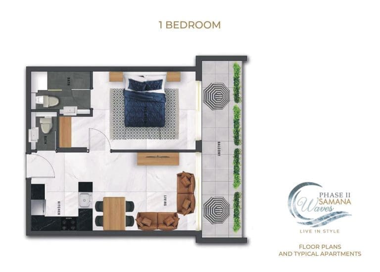 Samana Waves Phase 2 – 1 Bedroom Apartment Floor Plans
