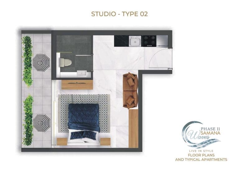 Samana Waves Phase 2 – Studio Apartment Type 02 Floor Plans