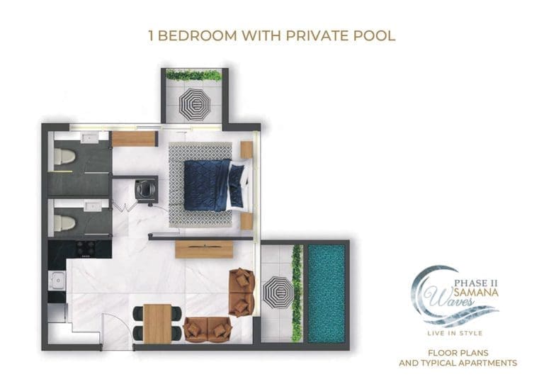 Samana Waves Phase 2 – 1 Bedroom Apartment with Private Pool Floor Plans