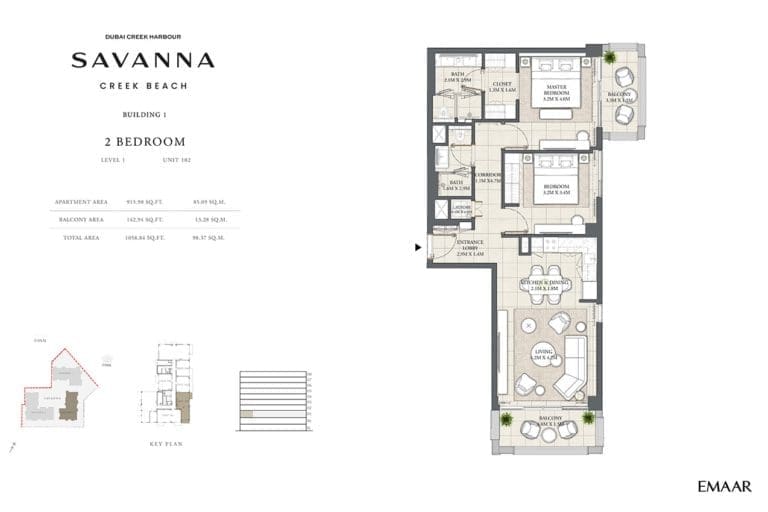 Savanna Building 1 – 2 Bedroom Unit 102 Floor Plans