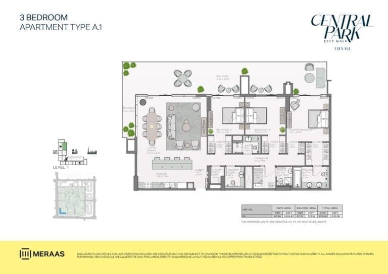 Thyme 3 Bedroom Apartment Type A.1 Floor Plans