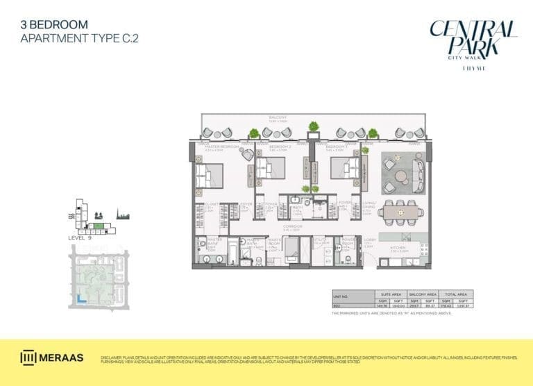 Thyme 3 Bedroom Apartment Type C.2 Floor Plans