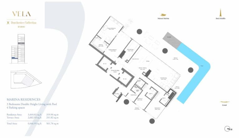 Vela by Omniyat 3 Bedroom with Pool Floor Plans