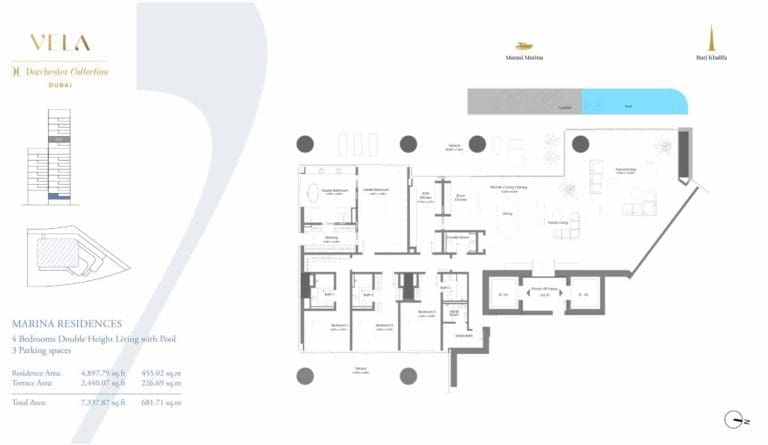 Vela by Omniyat 4 Bedroom with Pool – 1 Floor Plans