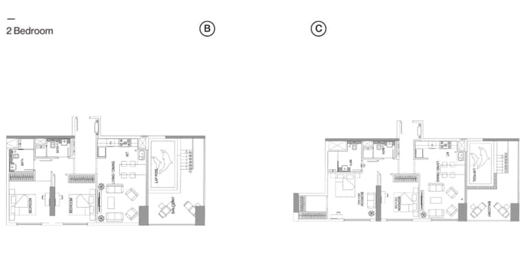 Binghatti House 2 Bedroom Apartment Type B & C Floor Plans