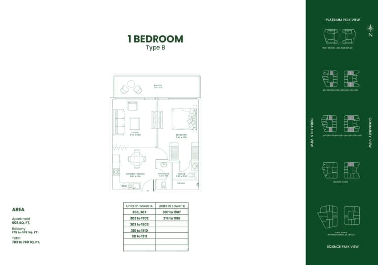 Danube Opalz 1 Bedroom Type B Floor Plans