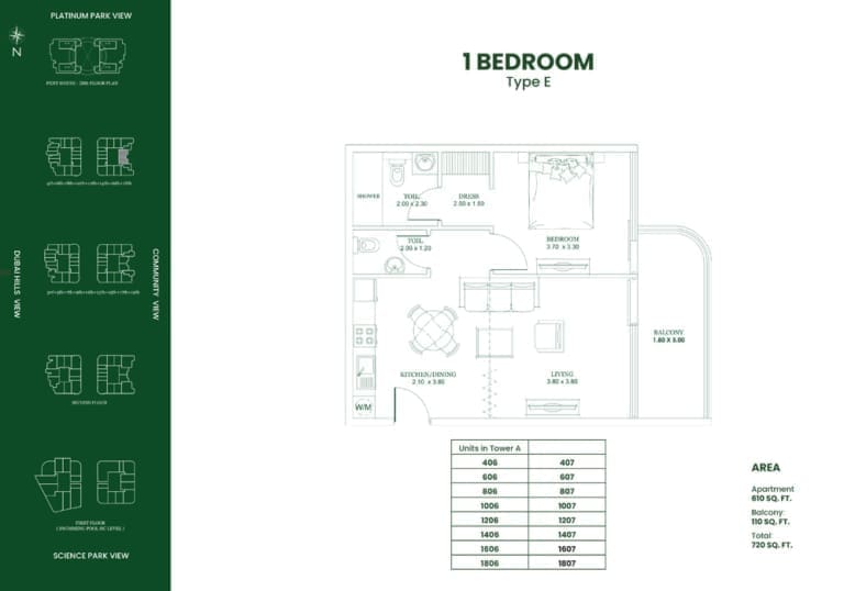 Danube Opalz 1 Bedroom Type E Floor Plans