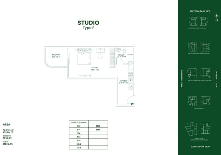 Danube Opalz Studio Apartment Type F Floor Plan