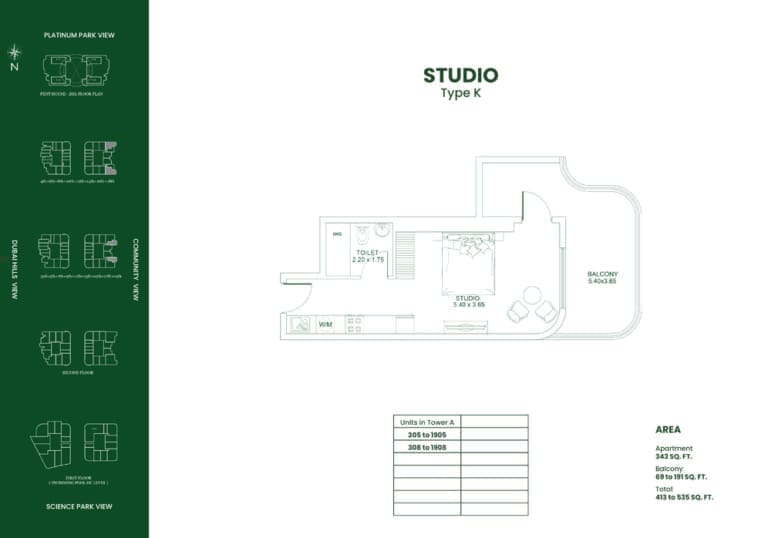 Danube Opalz Studio Apartment Type K Floor Plan