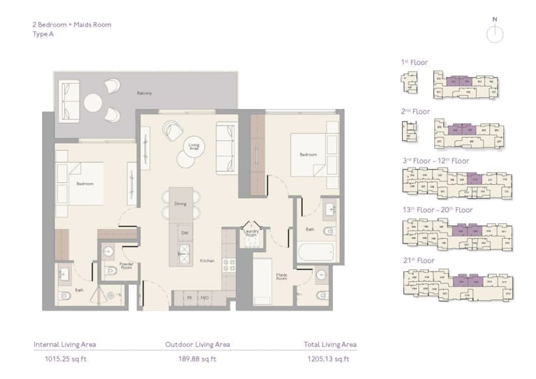 Highbury 2 Bedroom Apartment plus Maid Type A Floor Plans