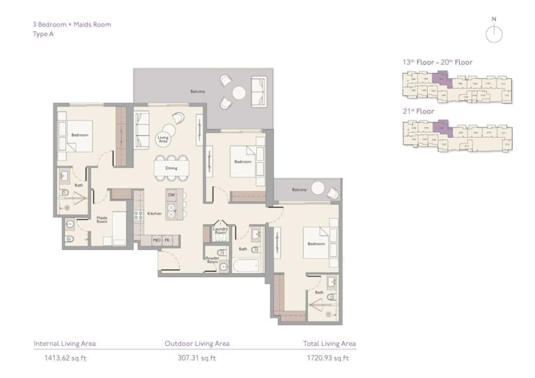Highbury 3Bedroom Apartment plus Maid Type A Floor Plans