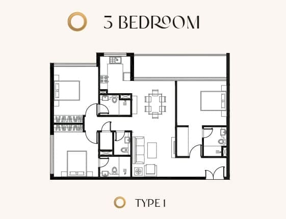 Kyoto by Oro24 3 Bedroom Apartment Type 1 Floor Plan