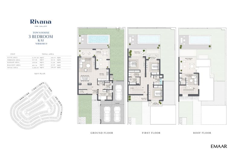Rivana The Valley 3 Bedroom Townhouse Kai Mirrored Floor Plans