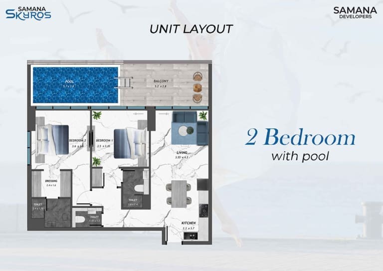 Samana Skyros 2 Bedroom with Pool Floor Plan