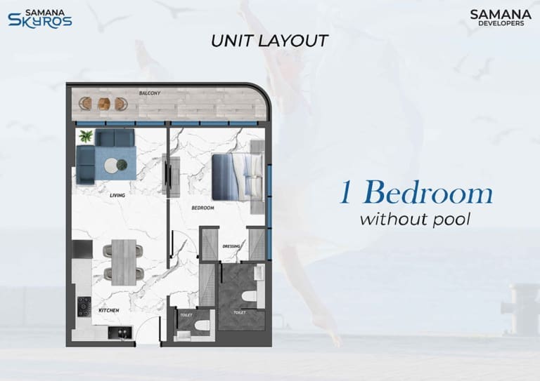 Samana Skyros 1 Bedroom without Pool Floor Plan