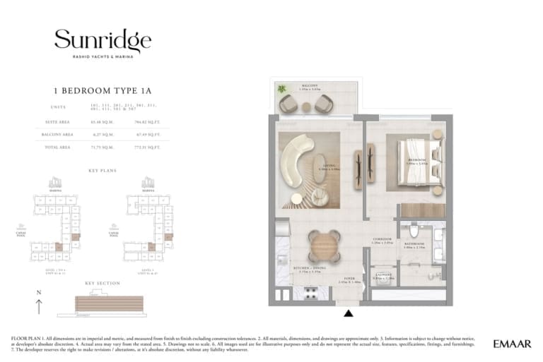 Sunridge 1 Bedroom Apartment Type 1A Floor Plans