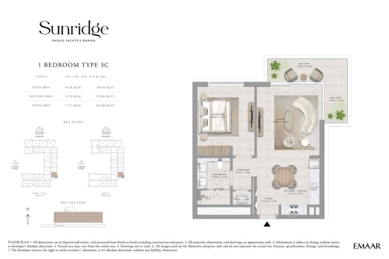 Sunridge 1 Bedroom Apartment Type 3C Floor Plans