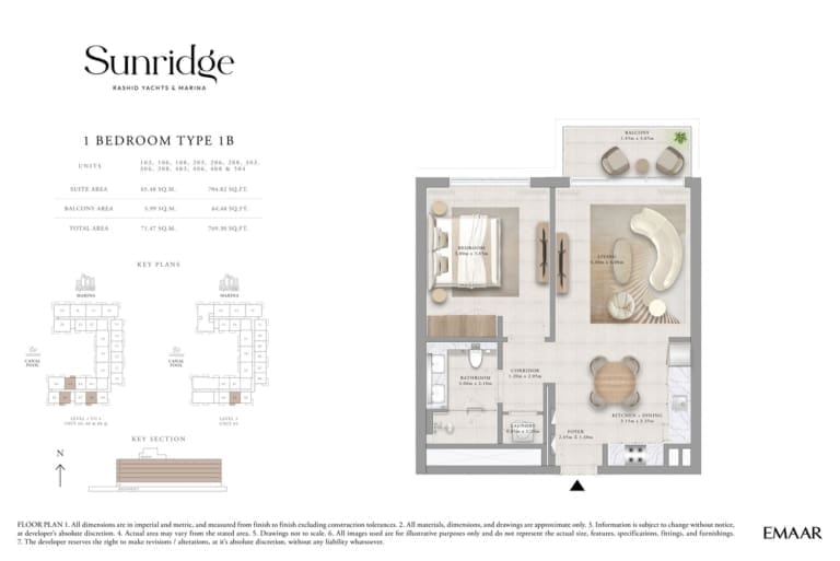 Sunridge 1 Bedroom Apartment Type 1B-1 Floor Plans